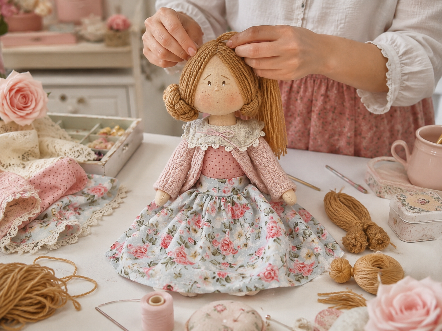 Boneca Porta Chá · veste roupa e cabelo